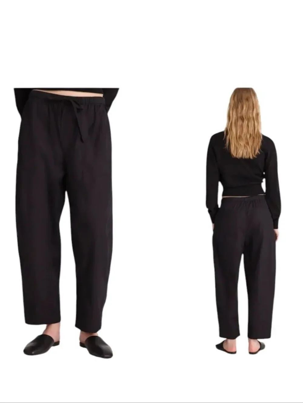 NWT Madewell Pull-On Barrel-Leg Utility Pants True Black Poplin Size M/S